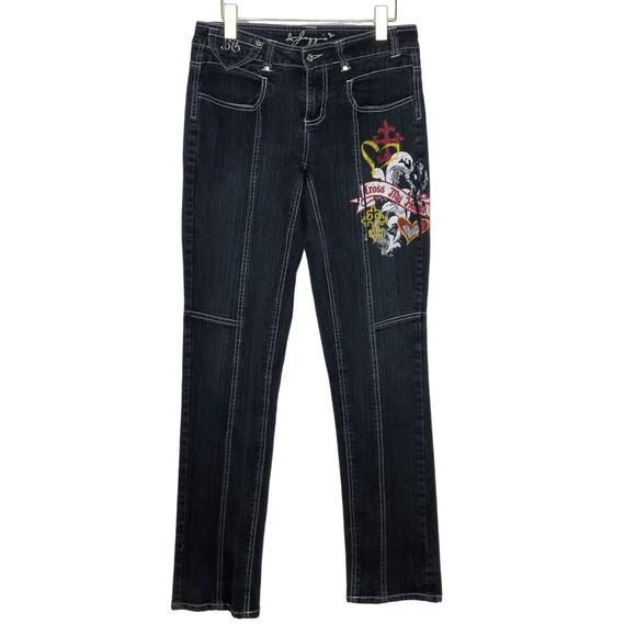 Y2k Jazzie Jeans Skinny High Rise Graffiti Tattoo Jeans Embellished 30" - Picture 4 of 6